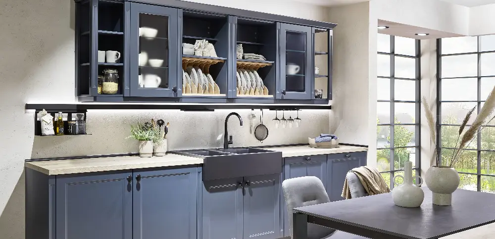 Blue Farmhouse Kitchen with a Special type of sink Blue Farmhouse Kitchen with a Special type of sink