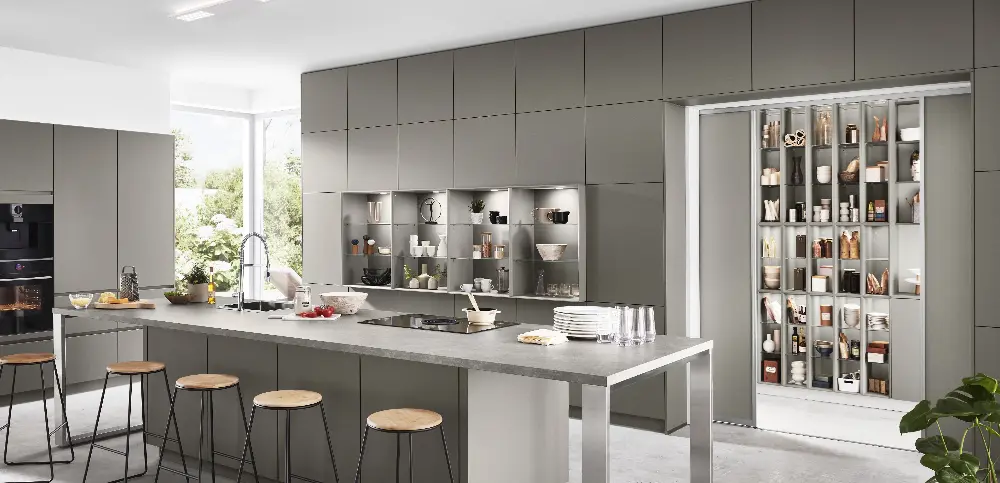 A modern kitchen with open panry which has a suitable design A modern kitchen with open panry which has a suitable design